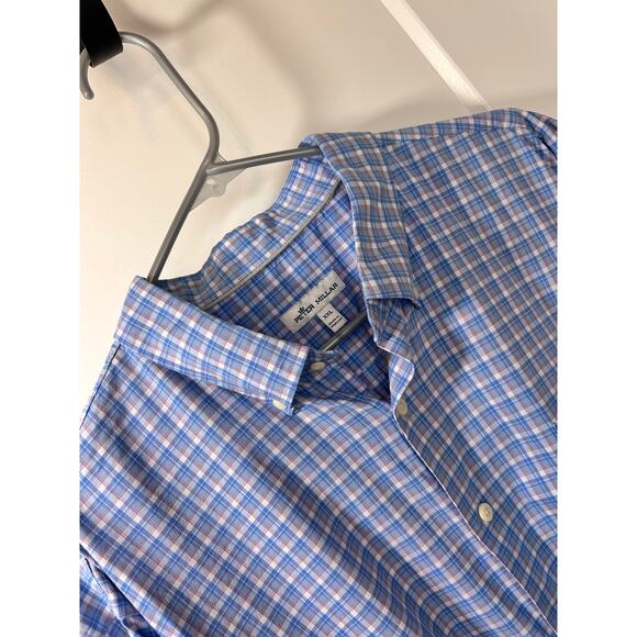 Peter Millar Men's Plaid Long Sleeve Button-Down Dress Shirt Blue White Size 2XL - Picture 3 of 10